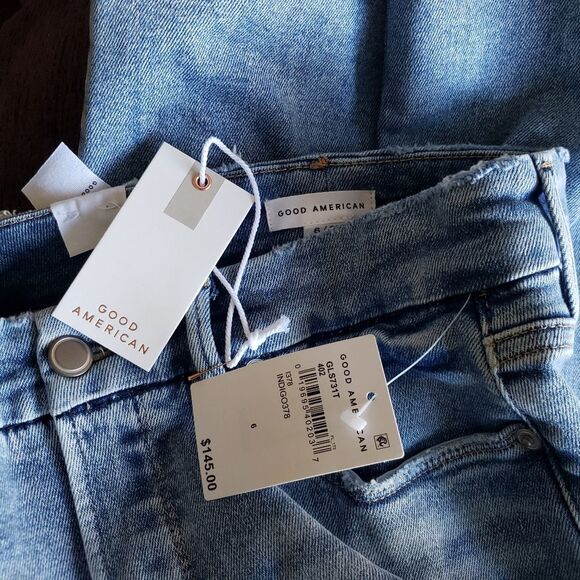 Good American Good Legs Straight Cotton Distressed Denim Jeans Women's Size 6/28 - Picture 6 of 9